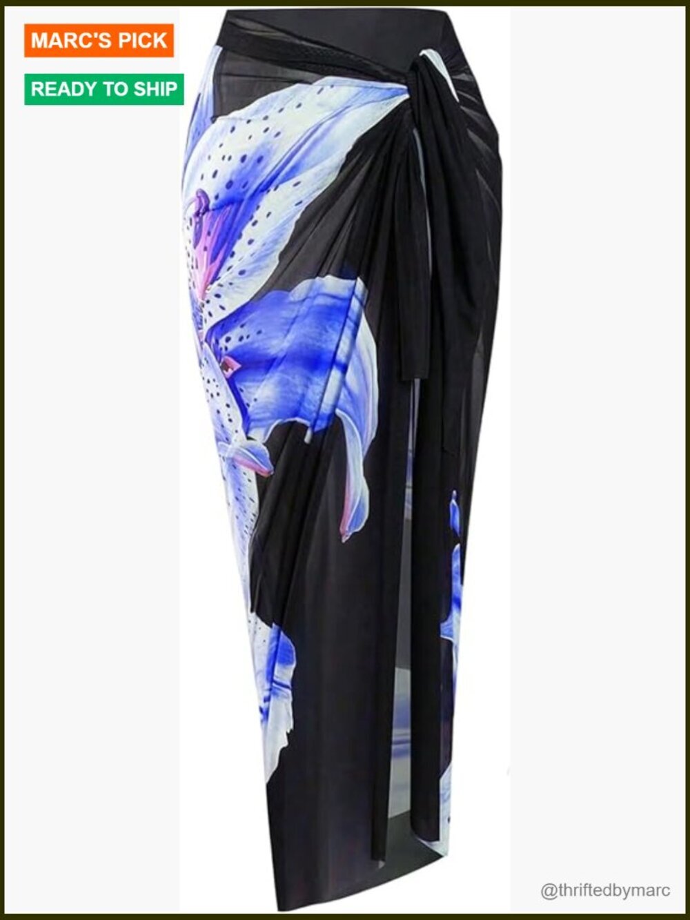 Plus Size Floral Sheer Knot Front Swim Skirt Sarong Cover Up